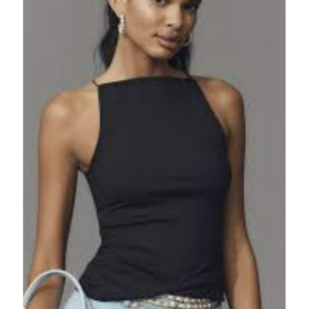 Anthropologie Maeve Black Square Neck Top NWT